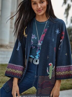 NWT Johnny Was Biya Short Kimono - Saguaro in Navy; Size XS